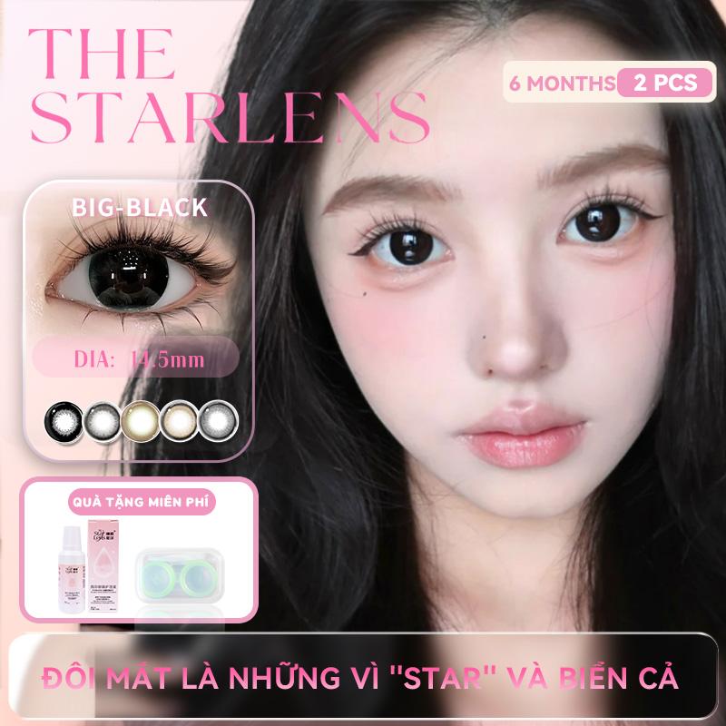  Kính áp tròng Starlens 2 cái DIA14,5mm màu đen mềm mại và to được sử dụng trong 6 tháng với các cấp độ từ 0 đến 8 