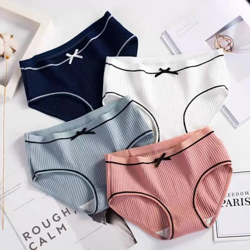 6/12Pcs Mid-Waist Pure Cotton Women Panties Underwear Breathable Underwear Natural High elasticity Cotton Panty