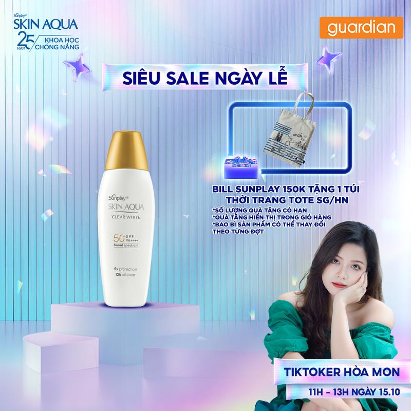 Sữa Chống Nắng Hỗ Trợ Dưỡng Da Trắng Mịn Sunplay Skin Aqua Clear White Spf50+ Pa++++ Guardian 55gr