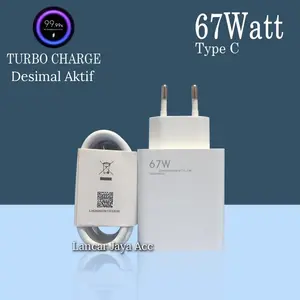 Charger Casan TURBO CHARGE 67W Fast Charging TYPE C Adaptor Batok Kabel Pengisi Daya Cepat dan Efisien 67W Max