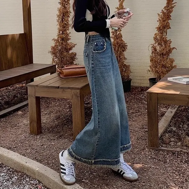 【meissi.id】Rok Jeans Bigsize Jumbo Rok Jeans Panjang Wanita Skirt Denim Midi A Line Highwaist Rok Jeans Korean Style Outfit Wanita Kekinian 7
