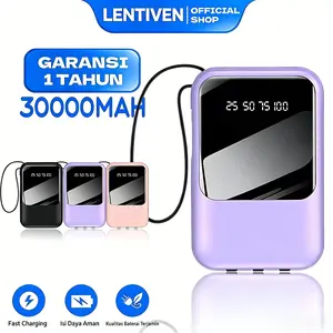 Lentiven powerbank 30000 mAh mini size iphone with 4 usb fast charging Lightweight LED Display BH31 Baterai Hitam
