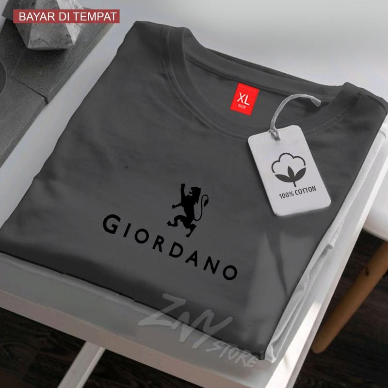 COD !!! Baju Kaos Distro Giordano Logo Text Hitam Premium Quality Kaos Cotton Combed 30s Lengan Pendek T-Shrit Koas Unisex Pria/Wanita 3