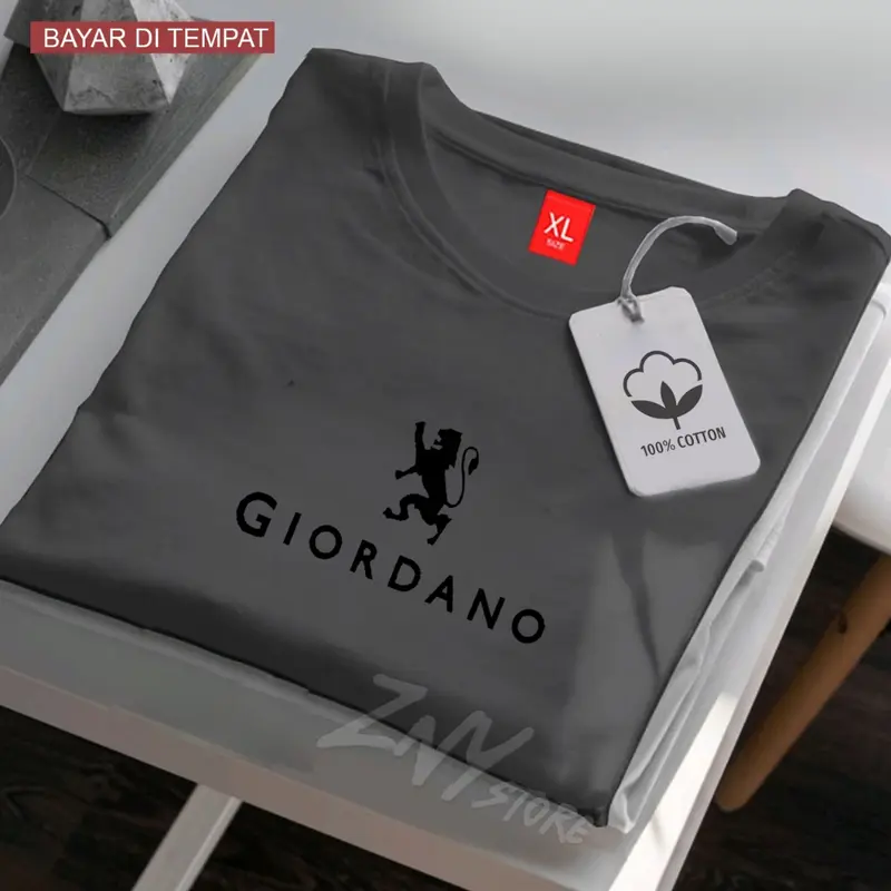COD !!! Baju Kaos Distro Giordano Logo Text Hitam Premium Quality Kaos Cotton Combed 30s Lengan Pendek T-Shrit Koas Unisex Pria/Wanita 3
