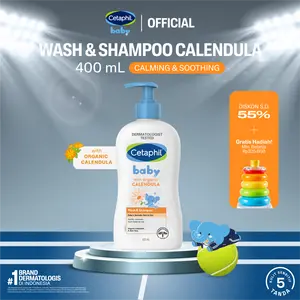 Cetaphil Baby with Organic Calendula Wash & Shampoo 400ml dengan Glycerin, Aloevera dan Calendula Sabun Mandi dan Shampo untuk Perawatan Kulit Bayi Cocok Untuk Kulit Sensitif