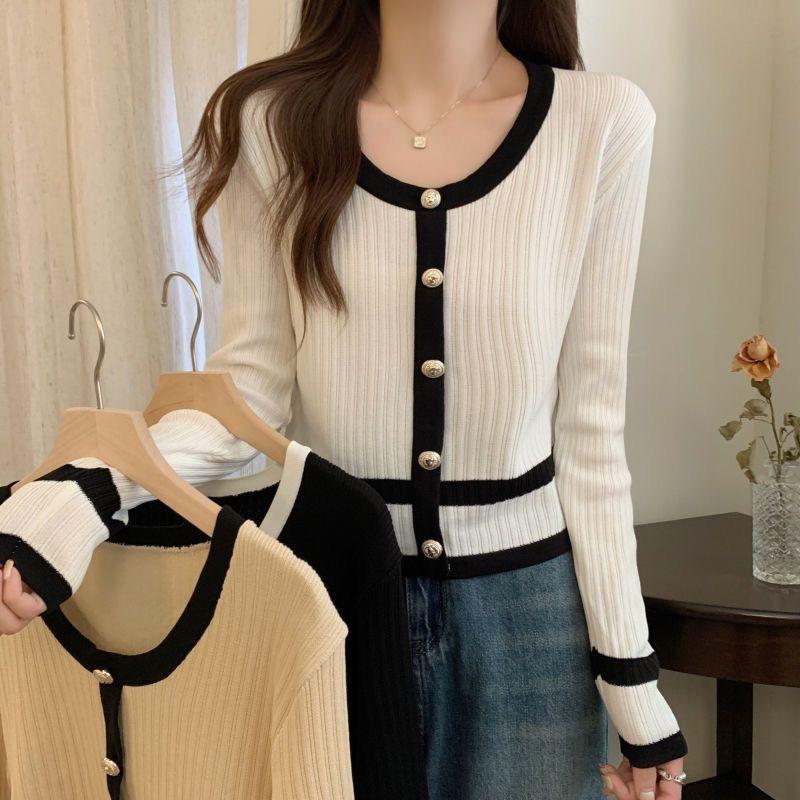 ￼[ YENLIKA ] - MAILY Knit | Long Sleeve Top | Atasan Lengan Panjang Korea Long Sleeve | Baju Rajut Knit Premium O-Neck Hitam Putih Apricot Garis Polos Knitwear Wanita Cardigan Crop Sweater Basic 0