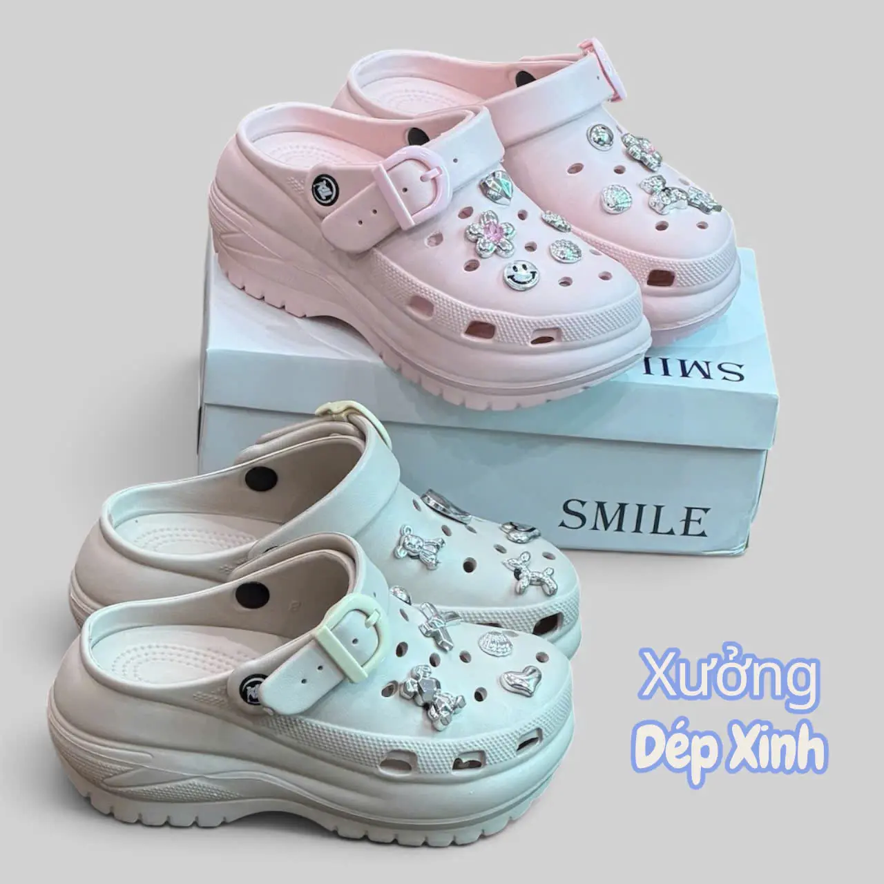 [Lùi 1 size] Dép sục nữ charm đá Ngẫu Nhiên đế 8cm bản mới, Sục nữ đế cao phong cách năng động chất liệu eva Shoes Giày Bệt DéP