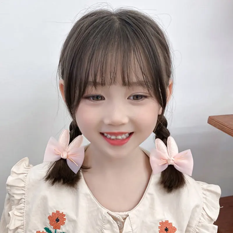Kẹp Tóc Nơ Lưới Cho Bé Gái, 8 Cái / bộ, Kẹp Tóc Ren Ngọt Ngào, Tai Thỏ, Kẹp Tóc Công Chúa 2