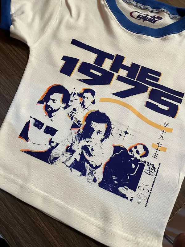 baby tee ringer tee the 1975 y2k style crop tee Baju Katun Rib Top 1