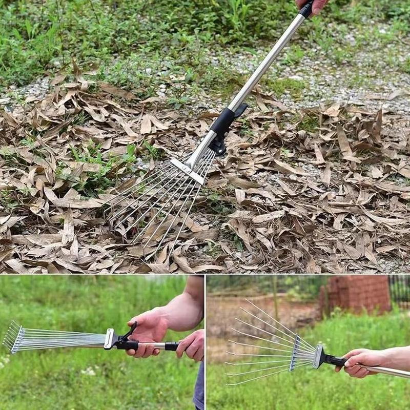 Product Introduction of Grass Rake 9 Teeth Stainless Steel Rake Adjustable Steel Rake With Handle Gardening Rake L6K4 33