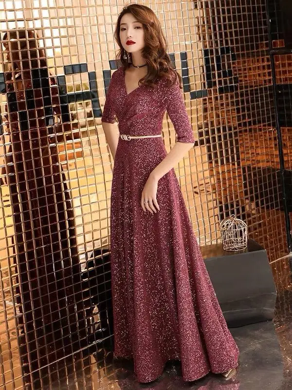 Elegant red long night dress women banquet formal evening dress