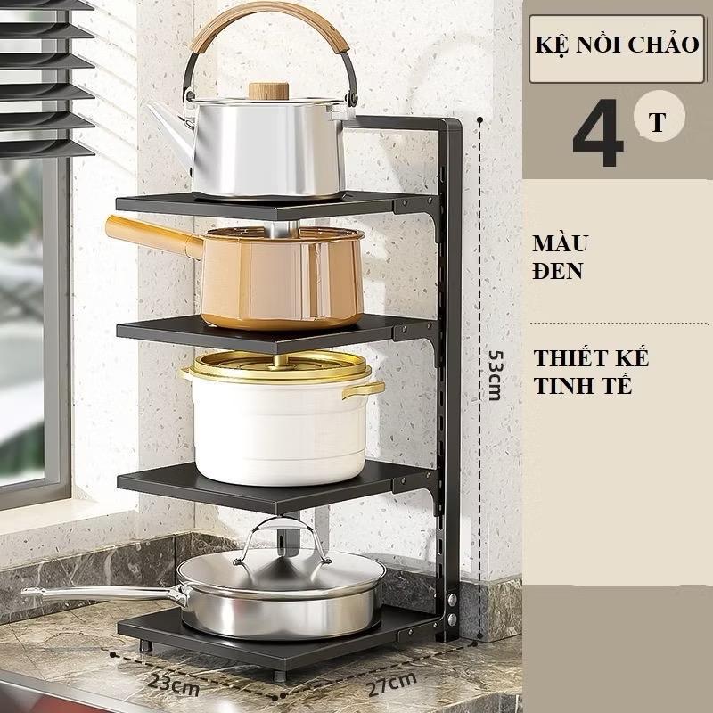    Loại 1  Kệ Giá Để Xoong Nồi Chảo 4 Tầng Có Thể Điều Chỉnh Dùng Để Trên Kệ Bếp Gầm Bếp Góc Bếp 