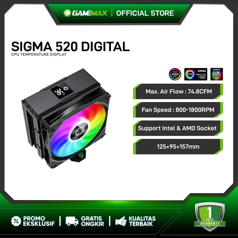 GameMax Sigma 520 Digital Tower CPU Air Cooler 0