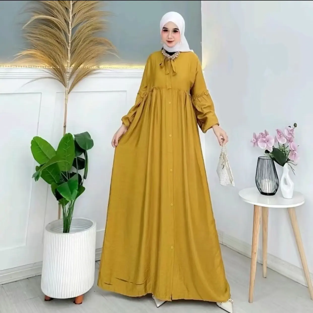 Aira dress bahan polo linen premium/gamis dewasa/gamis daily/formal