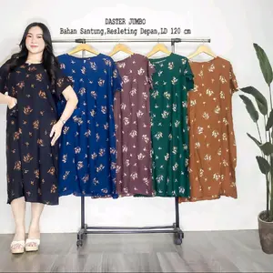 Daster Jumbo kekinian Bahan Santung Resleting Depan LD 120 cm untuk Wanita