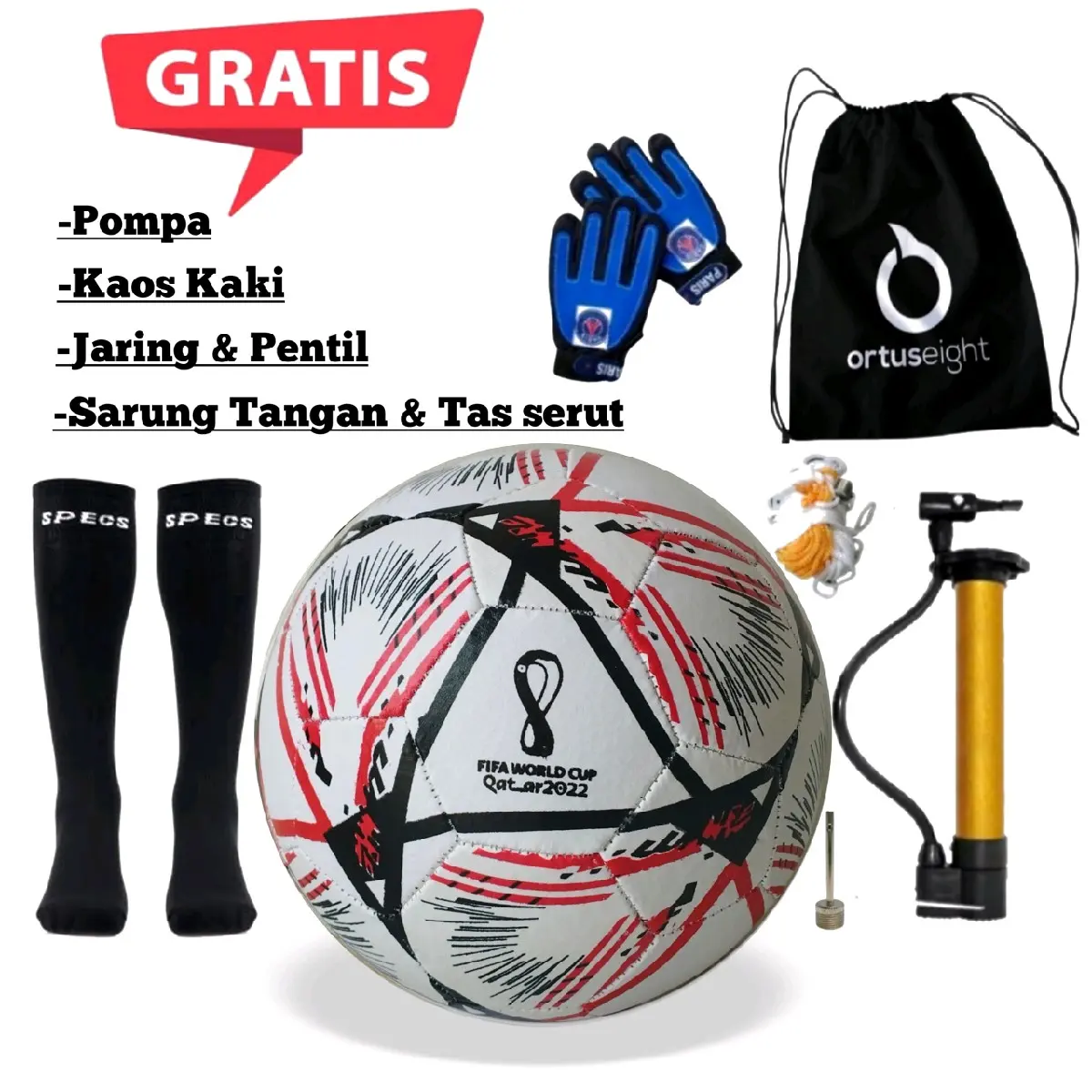 Bola Kaki Anak Gratis Pompa Pentil Jaring Sarung Tangan Kiper Tas Serut Dan Kaos Kaki Bola Sepak Size 5 Termurah Paket Hemat