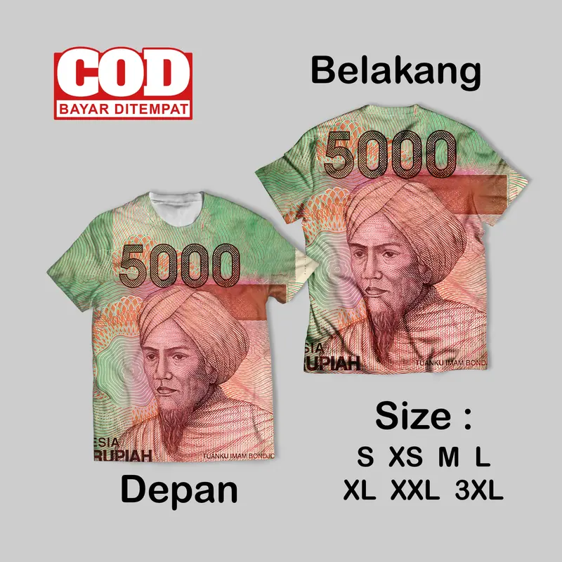 Kaos FullPrint Pecahan Rupiah Wallpaper Keren | T Shirt AOP Uang Rupiah Wallpaper Depan Belakang 5