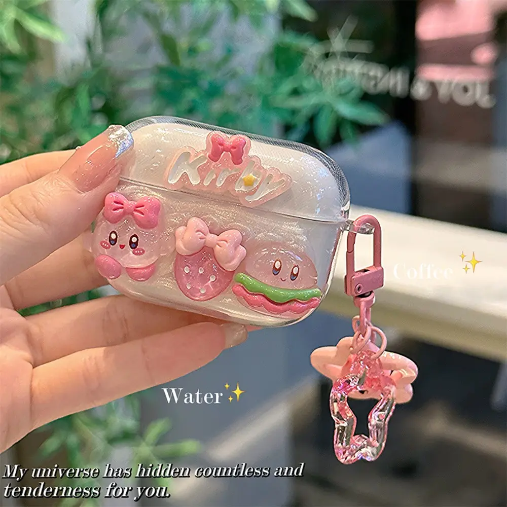Softcase 3D Kirby Lanyard Pendant Airpods Case Headphone Case Compatible for Airpods 1 2 3 Wireless Bluetooth Earphone Protective Cover