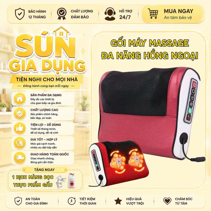 Gối Máy Massage Đa Năng Hồng Ngoại nhiều chế độ, bản nâng cấp 20 Bi