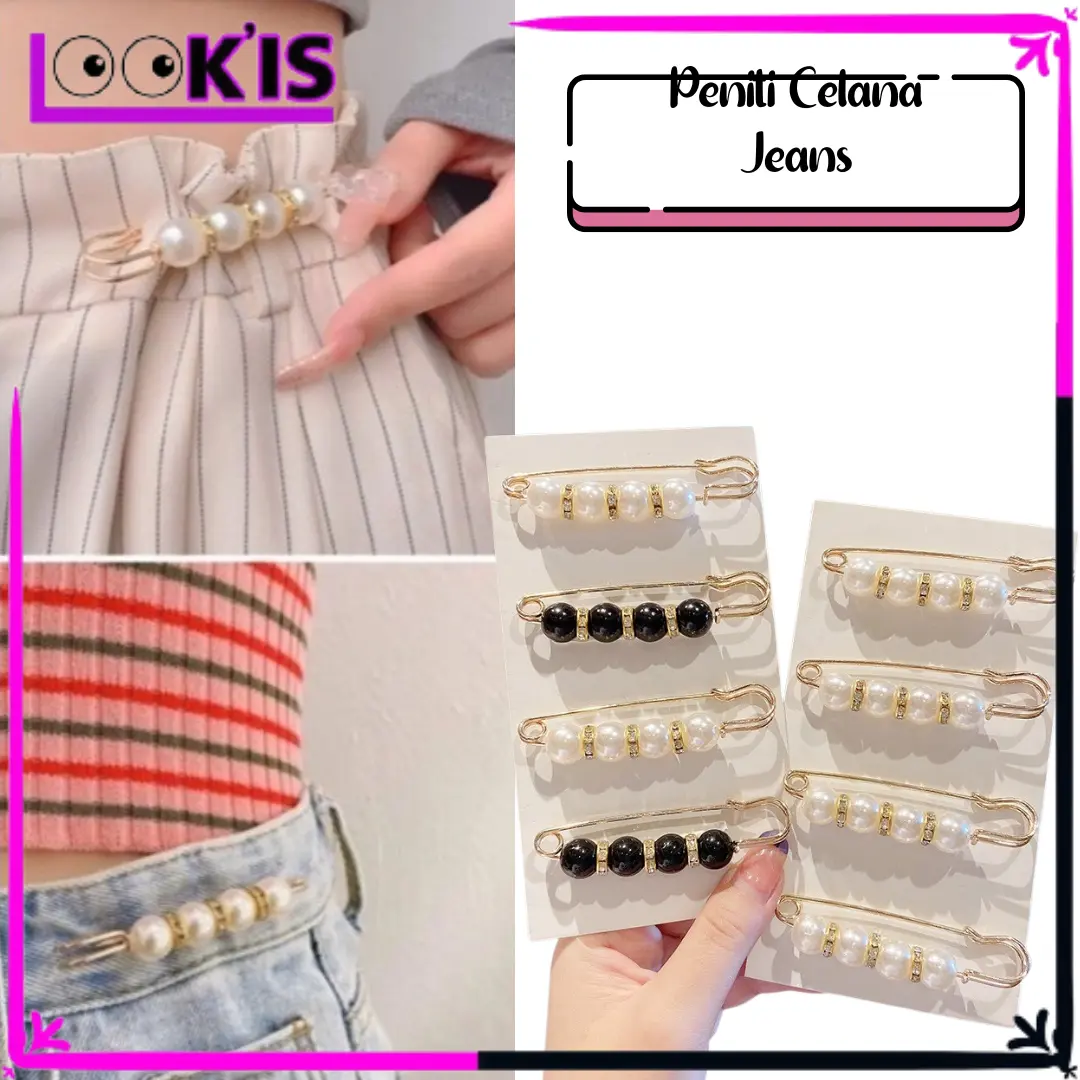 {COD} LOOKIS- Peniti Celana Jeans Baju Hijab Motif Mutiara Peniti Pengait Pengecil Lingkar Pinggang Celana