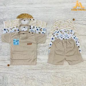 Paket 3 Set Setelan Bayi 0 18 Bulan M L XL Lengan Pendek Celana Pendek Seri Coklat Susu Parsel