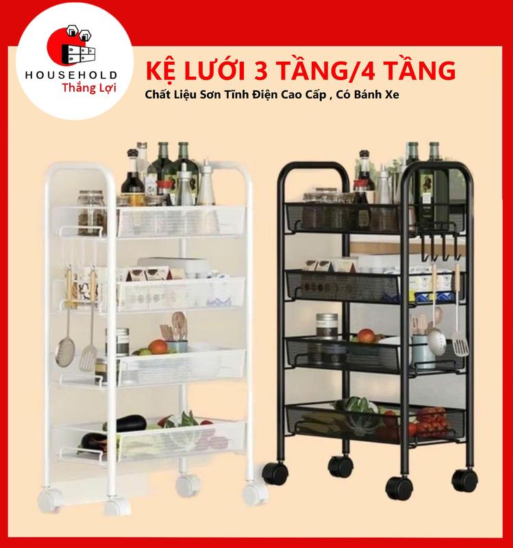 Kệ Sắt Đa Năng 3 4 5 tầng Kệ Kiểu Mới Sắt Mắt Lưới Kệ Bỉm Sữa Có Bánh Xe Kệ Tiện Lợi, Có Sơn Tĩnh Điện Kitchen Dễ Dàng Di Chuyển
