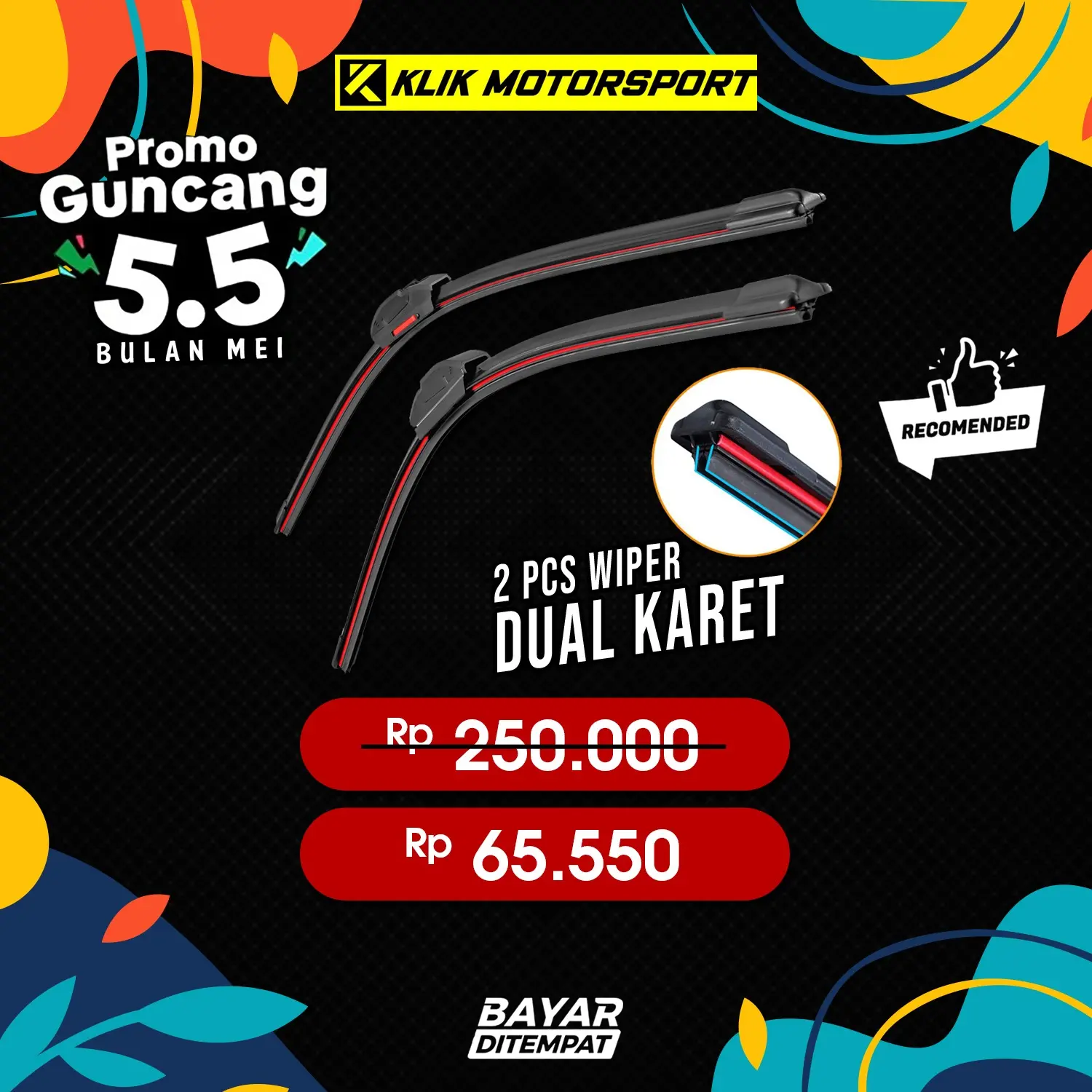 Wiper Mobil Dual Karet Double Layer Frameless 2 PCS Depan Kiri Kanan Universal Semua Jenis Mobil