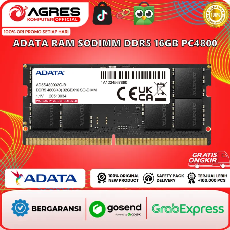 ADATA RAM SODIMM DDR5 16GB PC4800 - RAM LAPTOP - RAM LAPTOP DDR5 - RAM LAPTOP 16GB - RAM LAPTOP 4800MHZ 0