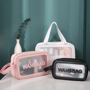 LLSTCO -  WASHBAG/TAS KOSMETIK TRANSPARAN/TAS MAKE UP WATERPROOF Tas travel tahan air transparan, tas kosmetik portabel, tas perlengkapan mandi kosmetik kecil / tas kosmetik tahan air / tas perlengkapan mandi tas kosmetik Pink Hitam