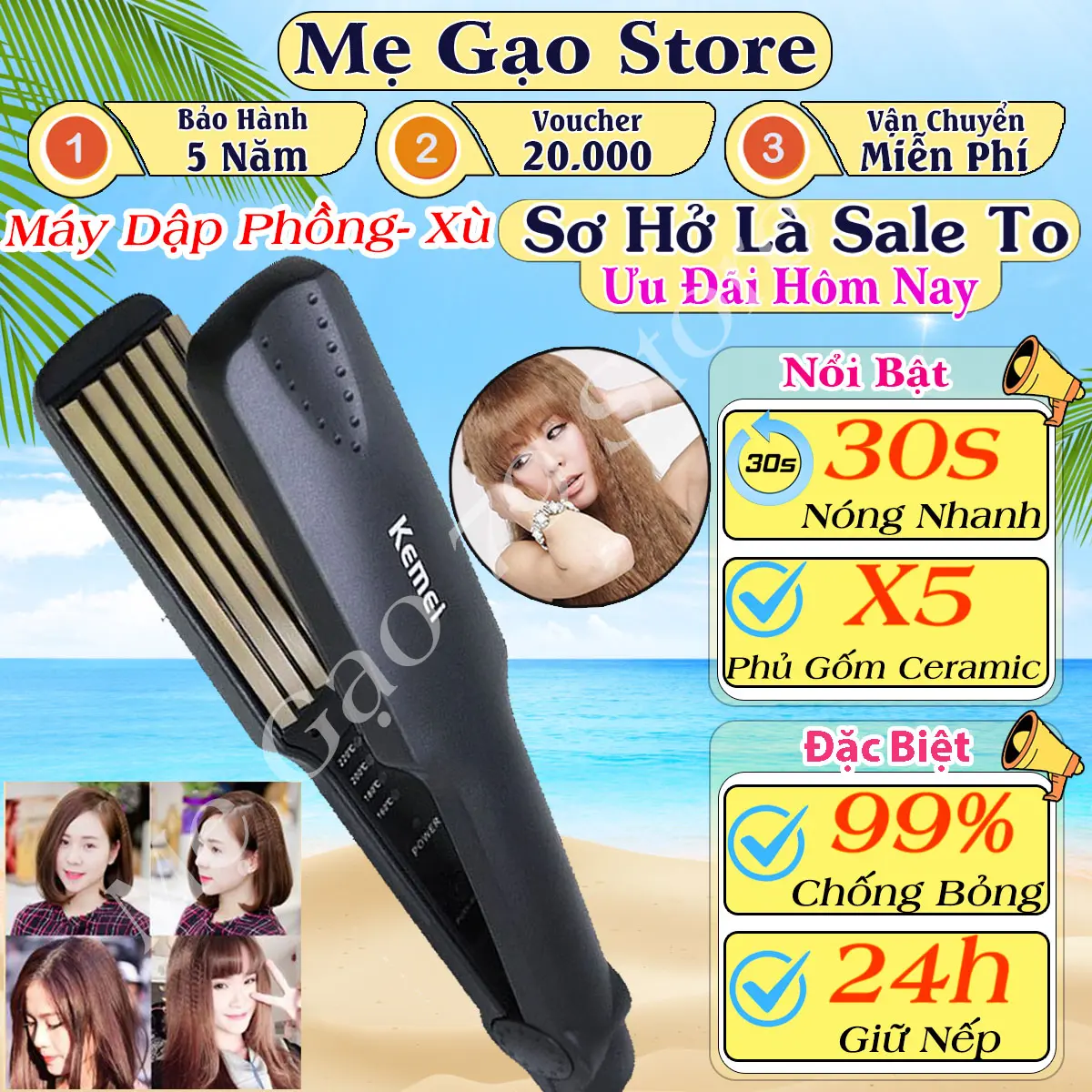 [Lỗi 1 Đổi 1] Máy Dập Xù Tóc KEMEI 332, Chức năng dập xù, bấm xù , bấm mè tạo kiểu tóc làm phồng chân tóc bản to Máy Ép Tóc
