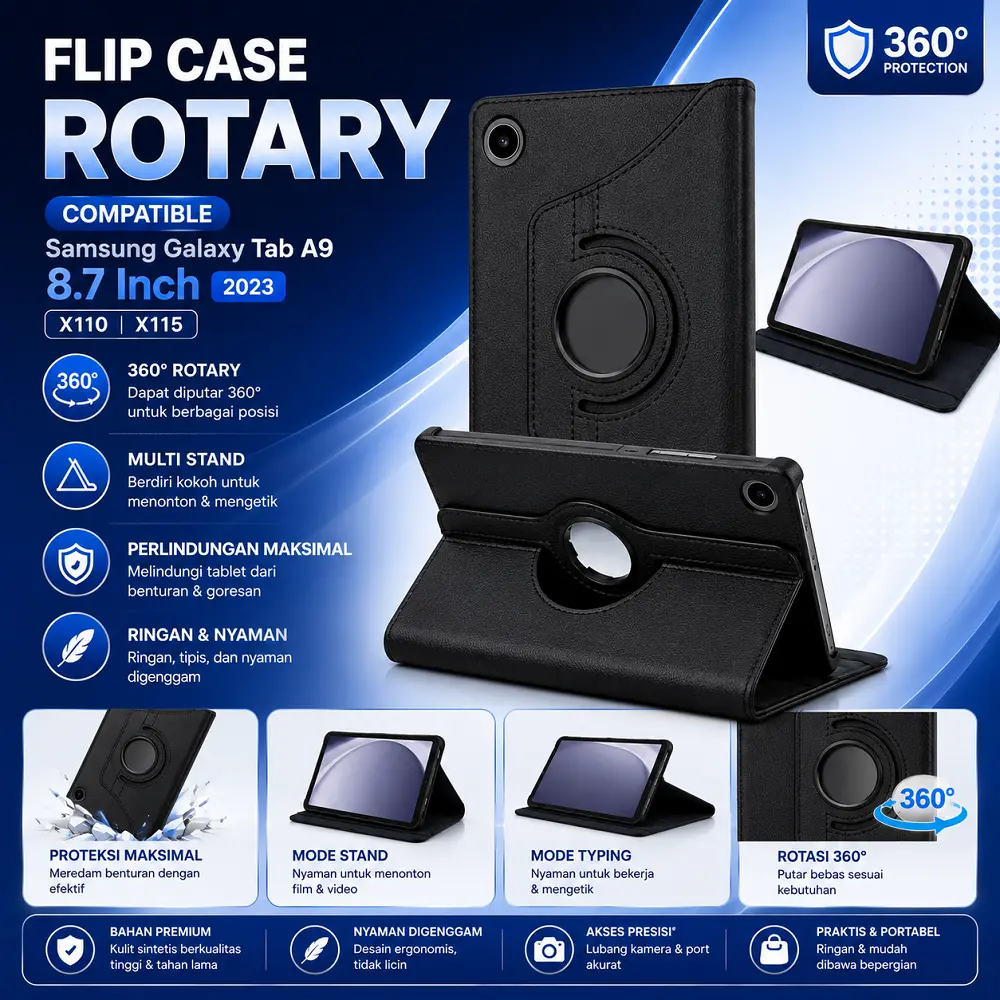 Case For Samsung Galaxy Tab A9 8.7 Inch 2023 X110 X115 Flip Cover Leather Rotary 360° Stand Casing