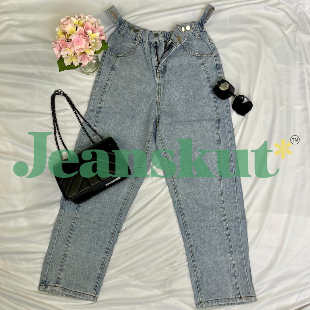 JK-Celana Spring and Autumn Women's Loose Straight Leg High Waist Versatile Slim Jeans Highwaist Adjustable Dua Kancing Samping JK-Celana Spring and Autumn Women's Loose Straight Leg High Waist Versatile Slim Jeans Highwaist Adjustable Dua Kancing Samping