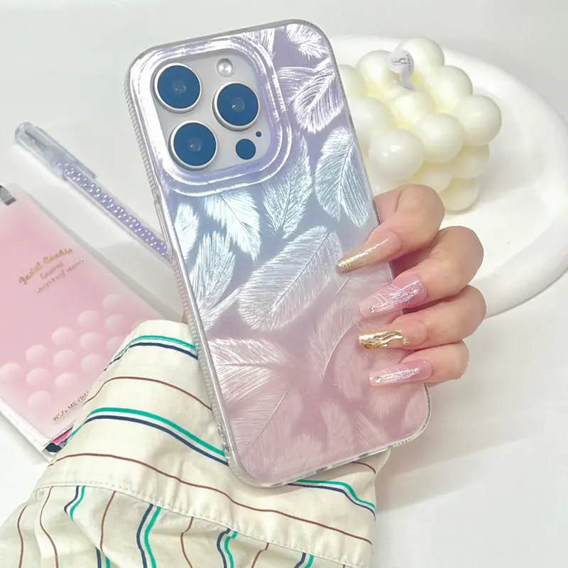 Case Iphone Silicone Hardcase Motif Feather Gradiasi Purple, Pink & Blue for Iphone 11 12 13 14 15 PRO MAX 0