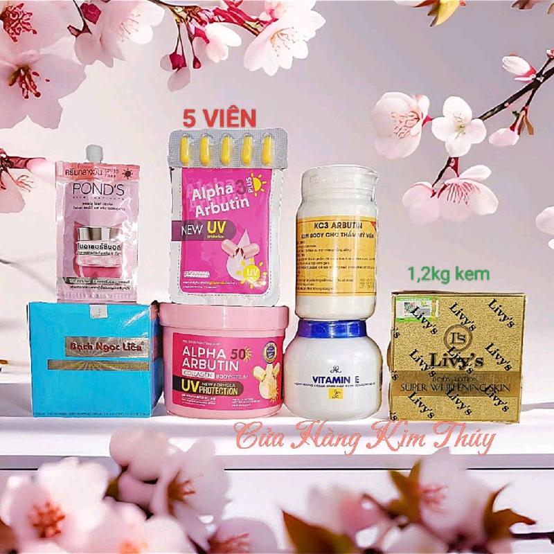7 Món Bộ Sản Phẩm Kem Trộn Bạch Ngọc Liên+.... Bộ gần 1,3kg kem hỗ trợ dưỡng trắng da Body Nữ