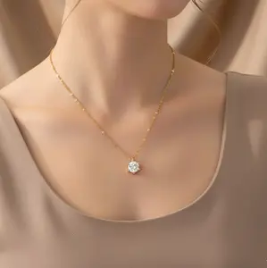 Kalung Titanium Anti Luntur Anti Karat Model Permata Rantai Pecah kopi