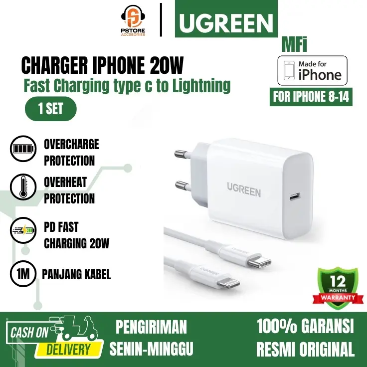 Ugreen 20W fast charging MFi 1 Set For Iphone 8-14