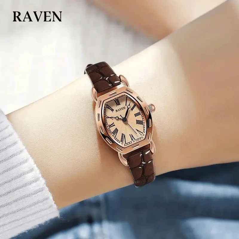 RAVEN Jam Tangan Wanita Anti Air Kuarsa Antik Kasual Tali Kulit Jam Tangan Cewek Original 4