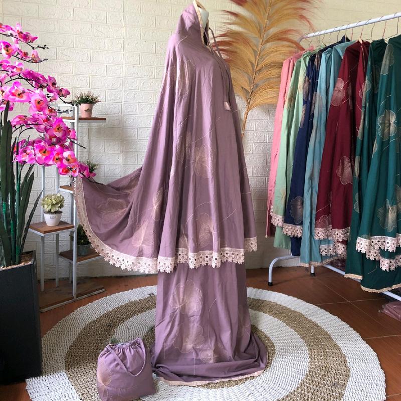 MUKENA DEWASA BORDIR KIPAS 2IN1 KATUN MIKRO PREMIUM Renda Traveling Muslim 2