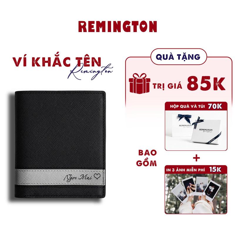 [ Fullbox Đã Gói Quà ] Ví nam khắc tên theo yêu cầu Remington - Cosmos đứng miễn phí in 3 ảnh và tặng kèm hộp, túi giấy làm quà tặng cho người yêu, chồng  hoặc bố Kem Wallet