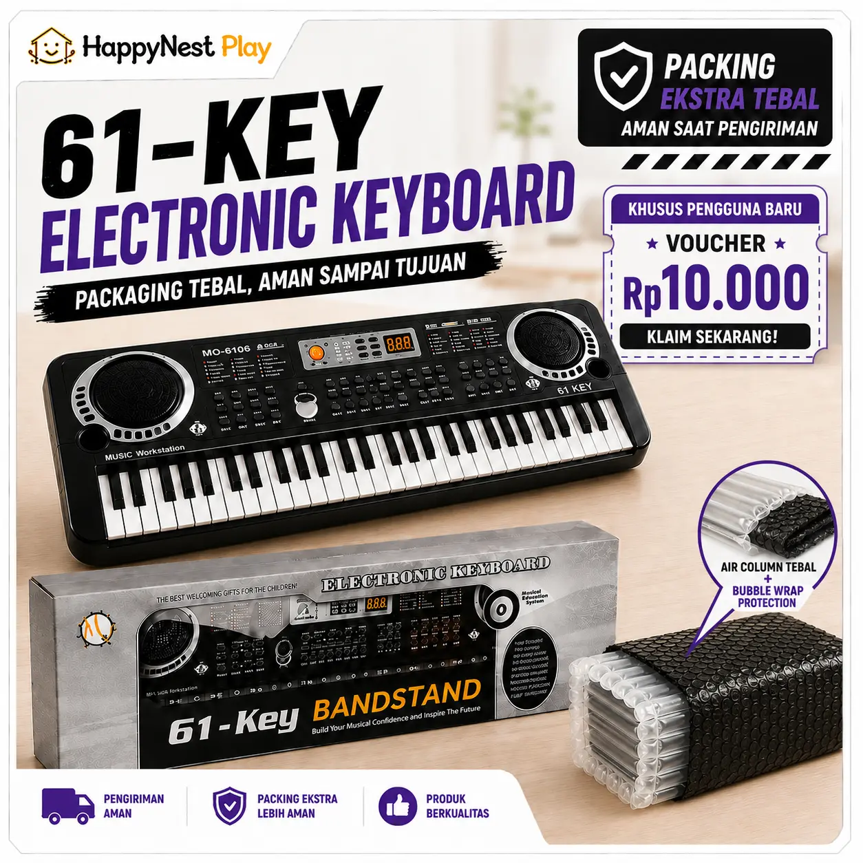 Mainan Anak Piano Elektronik 61 Keys / Keyboard Electronic 61 Keys Lengkap Mic Dan Charger