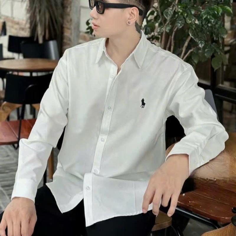 Áo sơ mi nam dài tay trắng trơn thêu ngựa kiểu bờ rờ mẫu hott Menswear