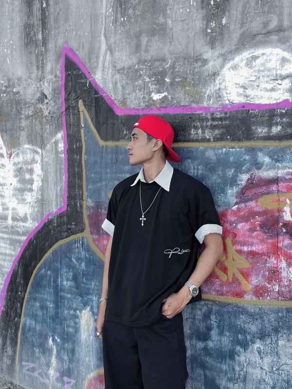 Áo phông big boxy 280gsm thêu tee oversize local brand form rộng bigsize ngắn tay lỡ cotton 2 chiều cặp đôi nam nữ hack dáng pandaxvn polime Menswear Cổ Tròn 5