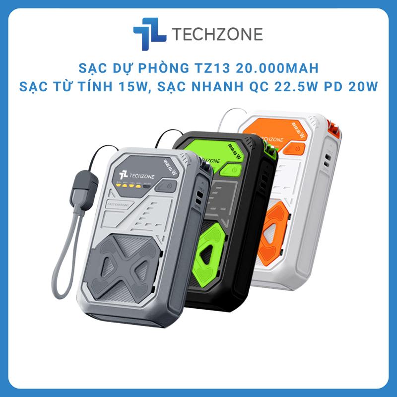 Techzone Sạc Dự Phòng Không Dây TZ13 20000mAh 22.5W Sạc Nhanh Cho Iphone Và Android Tương Thích Đa Thiết Bị