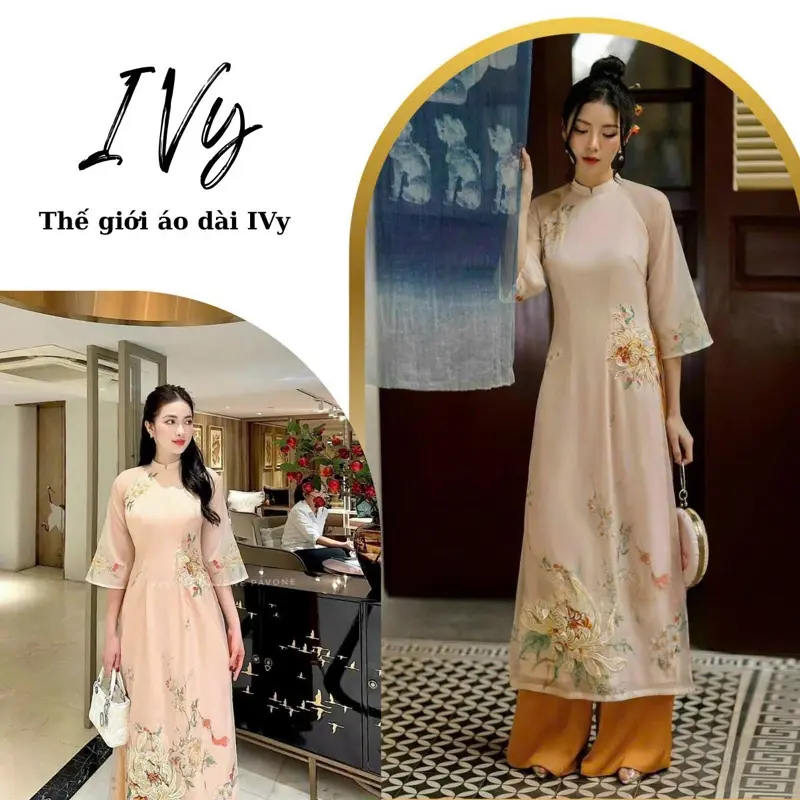 [IVY] Aó Dài Cách Tân Khuê Cúc đính kết phale Women Dress