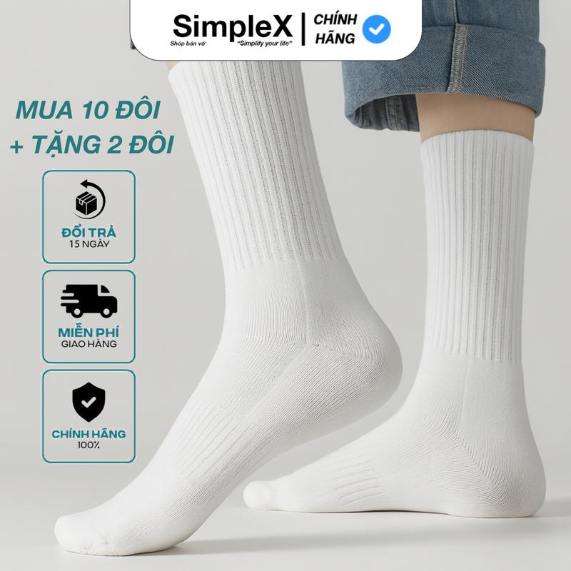 [SimpleX][SET 10 ĐÔI + TẶNG 2] Tất Vớ Nam Nữ Cổ Cao, Lửng Cotton, Co Dãn Bốn Chiều, Thoáng Khí, Phong Cách Đơn Giản Chống Hôi Chân Menswear | SPX/T02