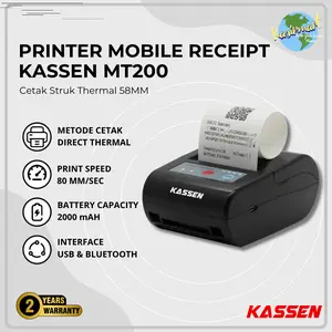 Kassen MT200 Mini Mobile Printer Thermal Bluetooth 58mm Portable RPP02N MT 200 Print Struk PPOB Mokapos Qasir Pawoon MT-200 Baterai