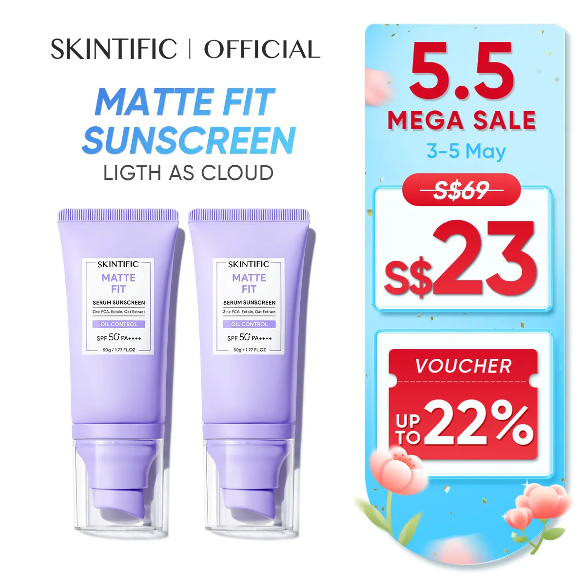 [SKINTIFIC OFFICIAL] SKINTIFIC Matte Fit Sunscreen 30g/50g Oil Control Pore-Fection Serum Sunscreen shine free Skin Repair with SPF 50+PA++++ Facial Skincare