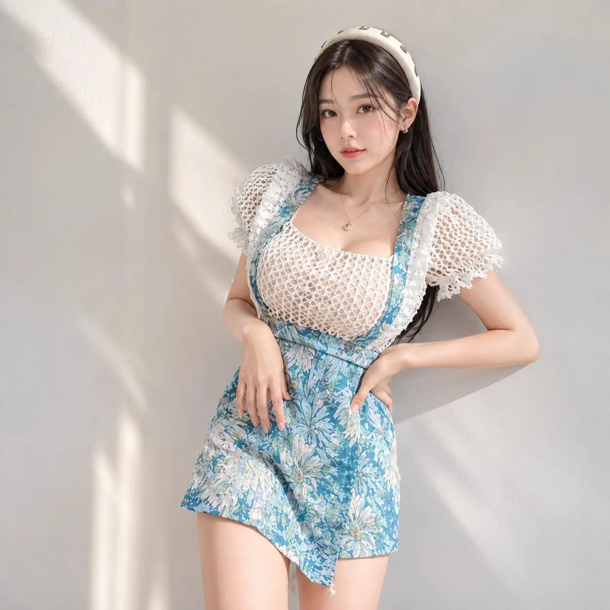 Fashoper Alina Floral Jumpsuit Wanita Mini Premium Motif Bunga Lace Puff Sleeve Sexy Elegant Korean Bangkok Style