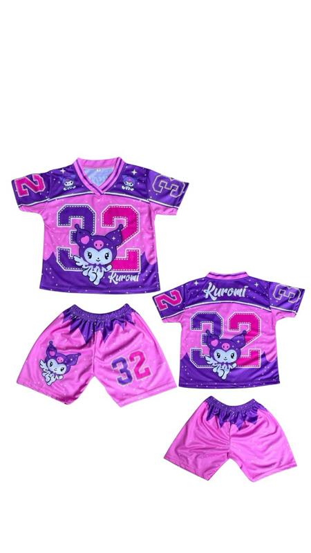 Setelan Jersey celana pendek perempuan kuromi 32 buat anak 2-8 tahun