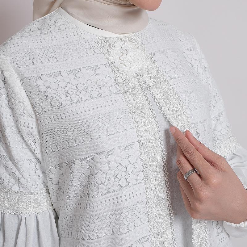 NewStar - Gamis Putih Lebaran 2025 Terbaru Baju Muslim Wanita Premium Model Baru Elegan Abaya Turkey Mewah G07 4